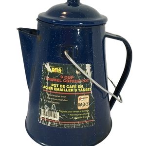 Vintage Blue And White Speckled Enamelware Coffee TeaPot Camping